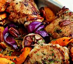 Roast rosemary chicken with squash and pecans